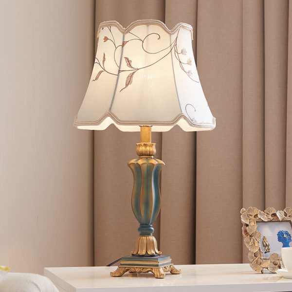 Round Fabric Resin Base Classical 1-Light Table Lamp - Image 2