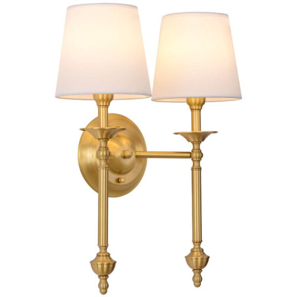 Modern Brass Fabric Shade 1/2 Light Wall Sconce Lamp - Image 9