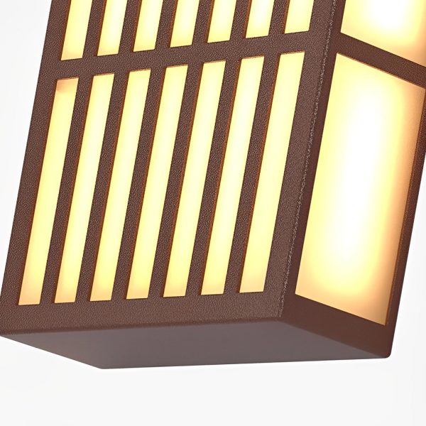 Retro Vertical Stripe Grid LED Waterproof Brown Outdoor Wall Lamp - Image 12