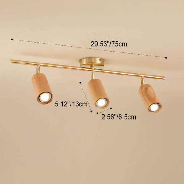 Nordic Minimalist Walnut Wood Spotlight Linear Track 1/2/3/4 Light LED Semi-Flush Mount Ceiling Light - Image 8