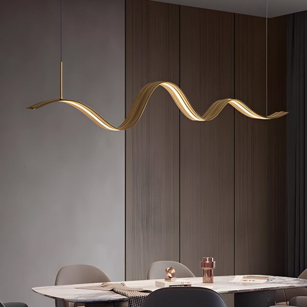 1-Light Linear LED Brass Elegant Flow Wave Pendant Light for Kitchen Island - Image 3