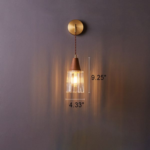 Japanese Walnut Glass  Copper Cylinder 1-Light Wall Sconce Lamp - Image 11