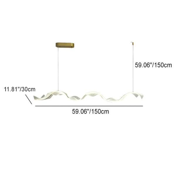 Contemporary Creative Rectangle Wave Ribbon Hardware Acrylic LED Island Light Chandelier For Dining Room - Image 6