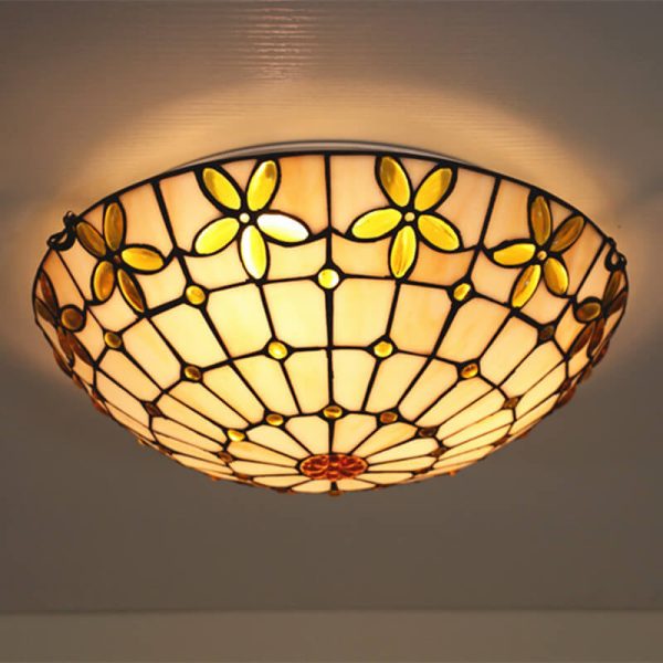 Tiffany Stained Glass Lilac Flower Bowl Shape 3/4 Light Flush Mount Ceiling Light - Image 5