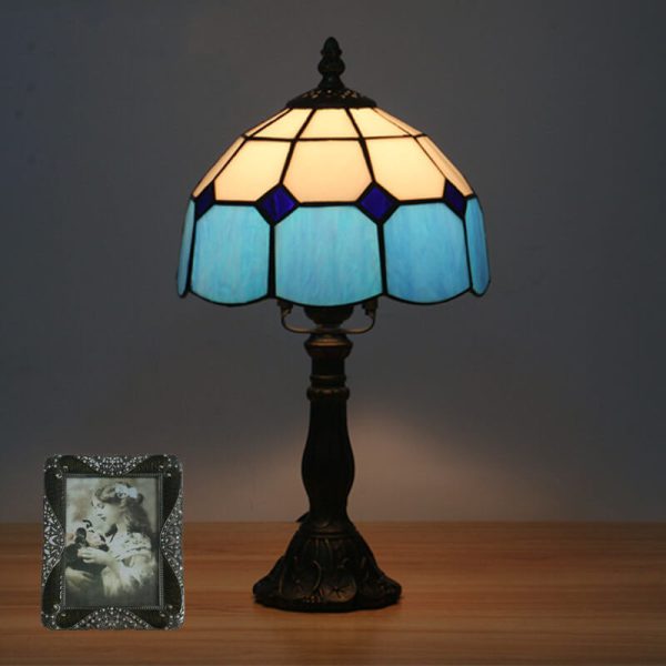 Vintage Tiffany Mediterranean Stained Glass 1-Light Table Lamp - Image 4