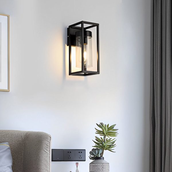 Rectangular Minimalist Iron Glass Black Retro Industrial Wall Lamp - Image 2