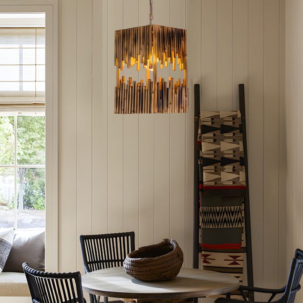 Retro Wood Bamboo Tube Cuboid Pendant Light - 1-Light Suspension Lamp - Image 2