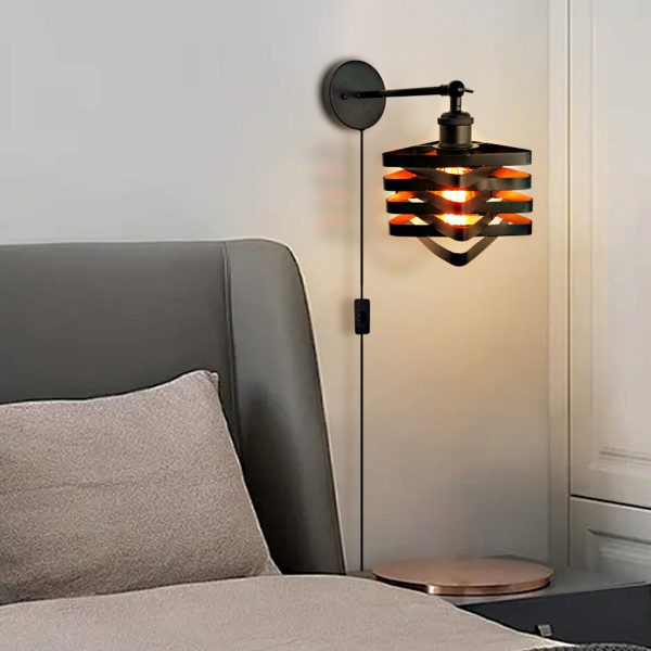 Creative Iron Adjustable Black Industrial Style Swing Arm Wall Sconces with Plug - Image 3