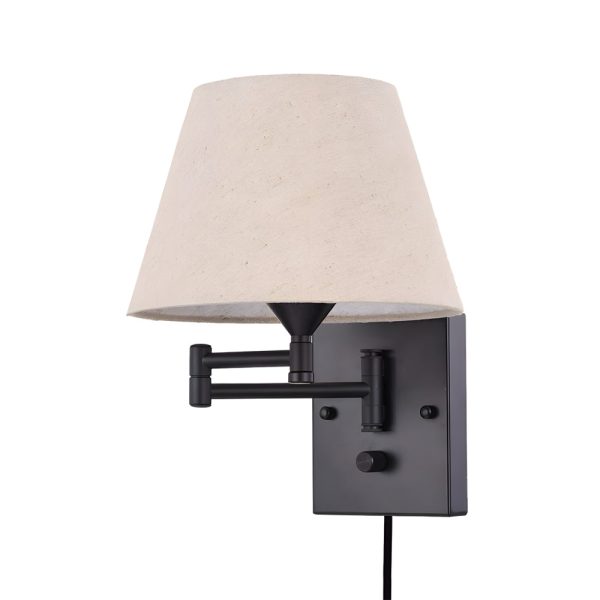 1-Light Linen/Brown/White Plug-In Swing Arm Wall Lamp with Linen Shade - Image 8