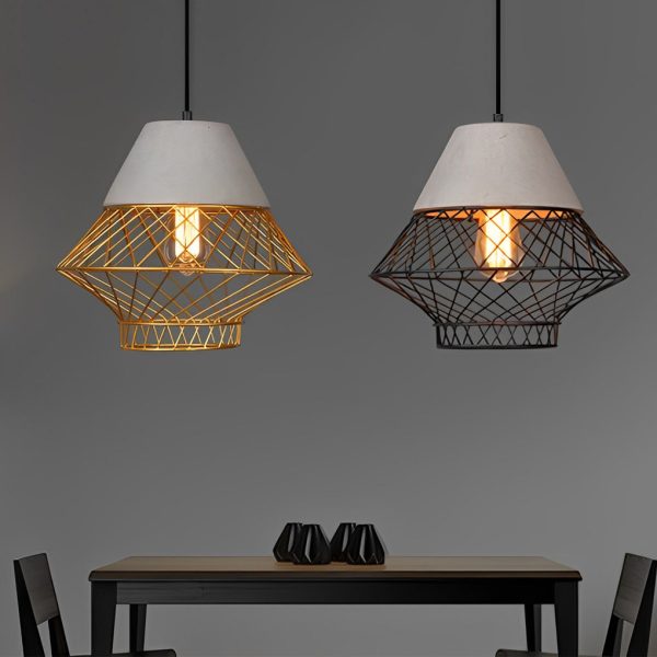 Cement Iron Cage Retro Industrial Pendant Light Kitchen Island Lighting - Image 3