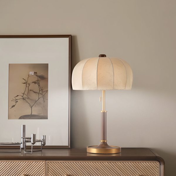 Retro Brass Dome Fabric Table Lamp Pull Chain Bedroom Lamp - Image 3