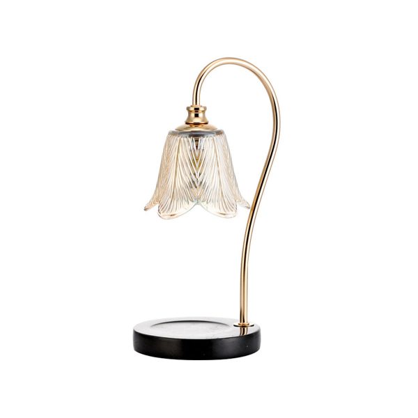Elegant Floral Glass Desk Lamp with Cup-Holder Base for Reading or Decor - Image 9