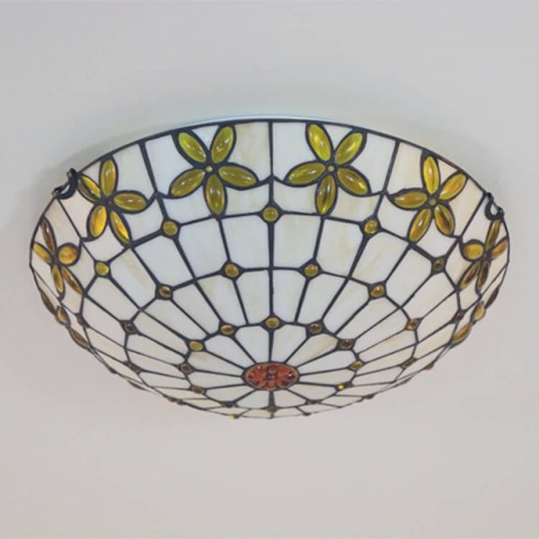 Tiffany Stained Glass Lilac Flower Bowl Shape 3/4 Light Flush Mount Ceiling Light - Image 9