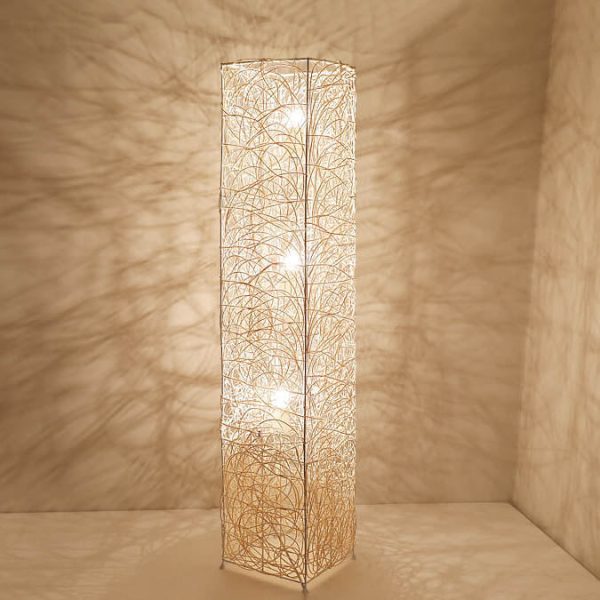Minimalist Rattan Weaving Column Shaped 3-Light Standing Floor Lamp - Image 9