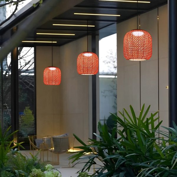 Waterproof Classic Rattan Lanterns LED Red Modern Outdoor Chandelier - Image 3