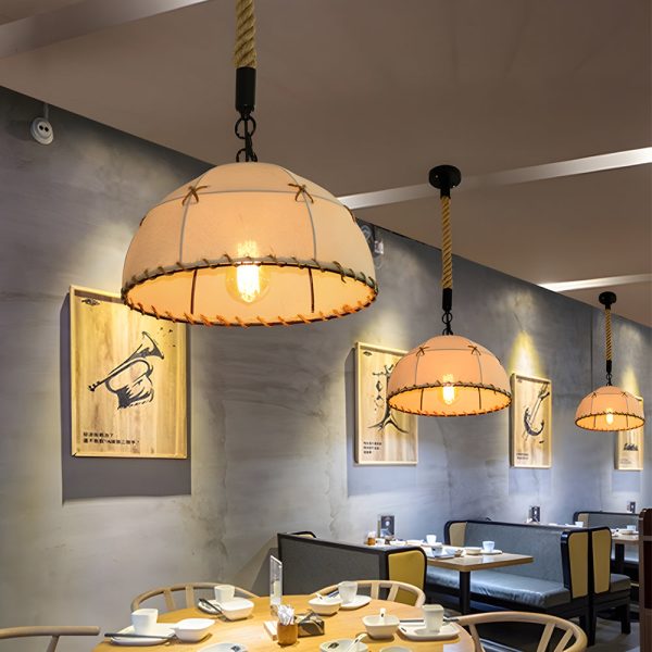 Nostalgic Linen Lampshade Hemp Rope LED American Style Chandelier - Image 2