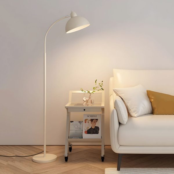 White Task Chrome Arc Floor Lamp with Dome Shade - Image 3