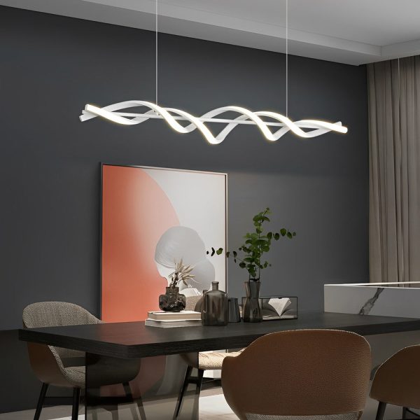 Long Strip Waves Spiral Dimmable LED White Modern Dining Room Chandeliers - Image 4