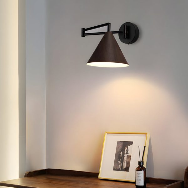Cone Shaped Swing Arm Wall Sconces - 1-Light Wood Wall Mount Light - Image 3
