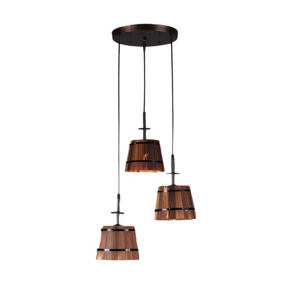 1/3-Light Rustic Wood Bucket Shade Pendant Lighting for Cafe Bar - Image 7