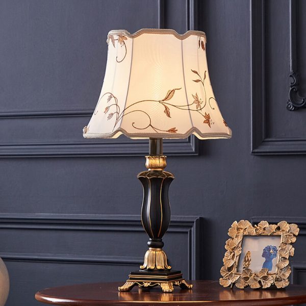 Round Fabric Resin Base Classical 1-Light Table Lamp - Image 13