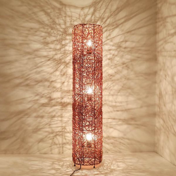 Minimalist Rattan Weaving Column Shaped 3-Light Standing Floor Lamp - Image 10
