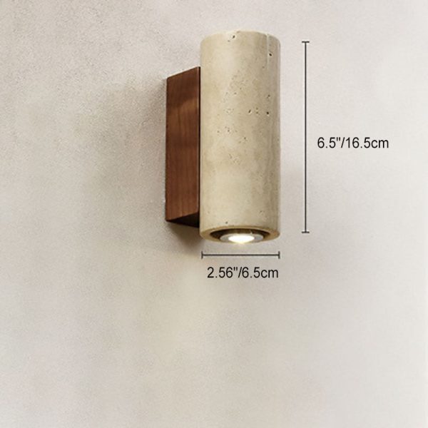 Japanese Wabi-Sabi Round Square Yellow Travertine Rubber Wood 1-Light Spotlight Wall Sconce Lamp - Image 9
