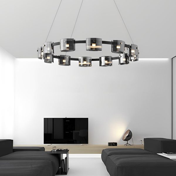 Circle Glass Stepless Dimming LED Brightness Memory Nordic Chandelier - Image 3