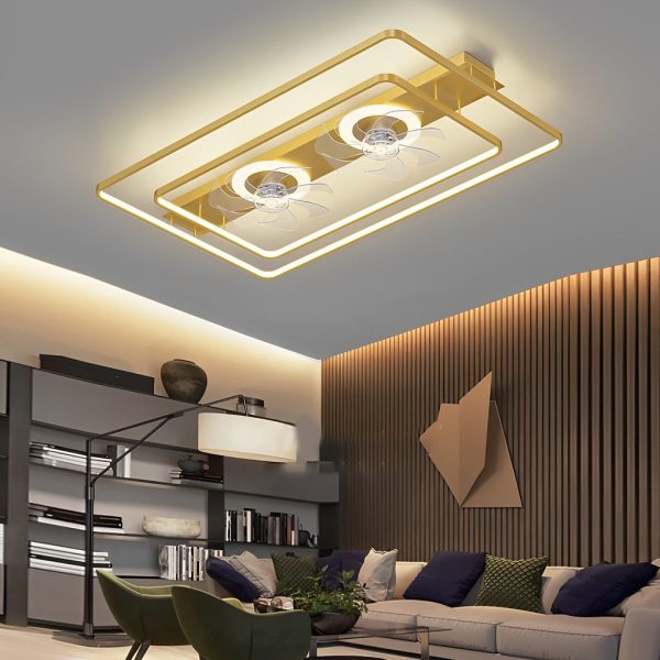 Rectangular LED Two Fans Nordic Bladeless Ceiling Fan - Image 2