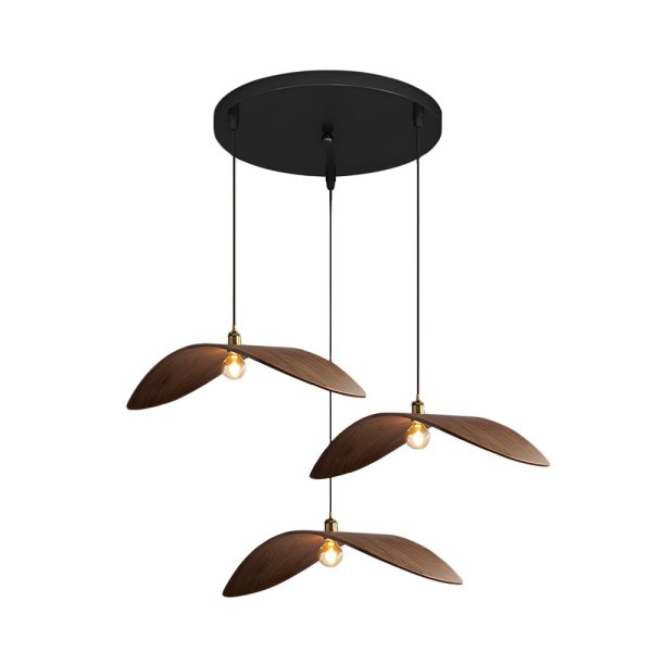 Wabi-sabi Walnut Bar Chandelier Leaf Curve Wooden Pendant Light - Image 12