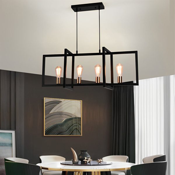 Rectangular Frame Design Iron Black Industrial Chandelier Pendant Lights - Image 3