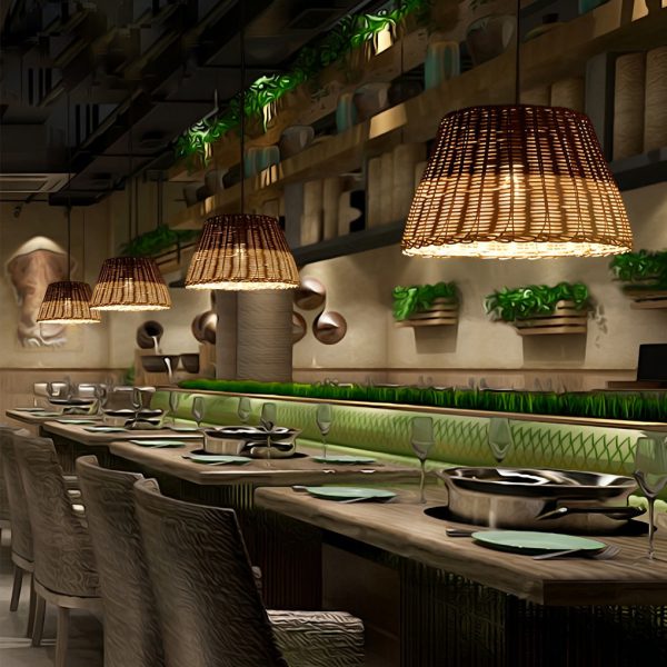 Retro Rattan Industrial Style Chandelier Pendant Light Hanging Lamp - Image 2