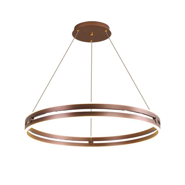 23.6-in Double Wheel Chandelier Modern LED Pendant Light, Black/Gold/Brown - Image 11