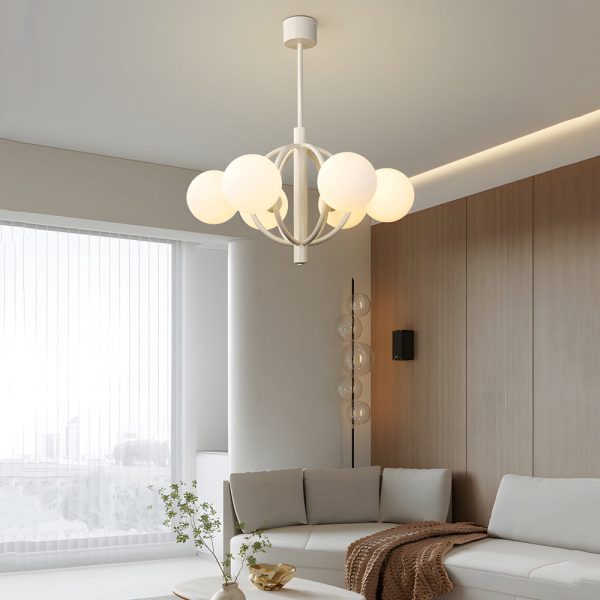 19.68-In. Midcentury 6-Light Beige Glass Sphere Chandelier - Image 3