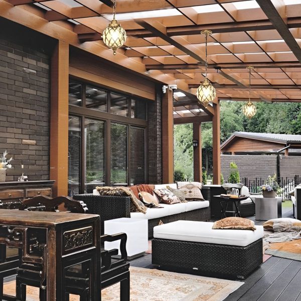 1-Light Tea Glass Globe Outdoor Pendant Lights Outside Haning Lantern Chandelier - Image 4