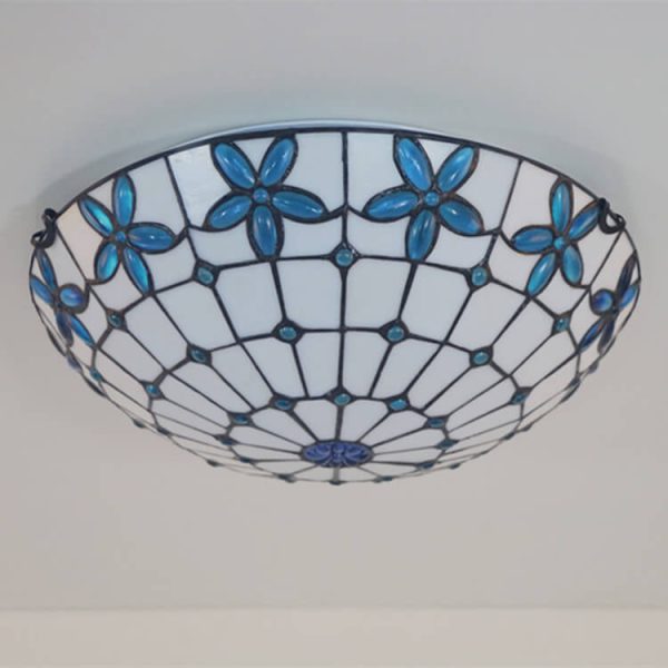 Tiffany Stained Glass Lilac Flower Bowl Shape 3/4 Light Flush Mount Ceiling Light - Image 11