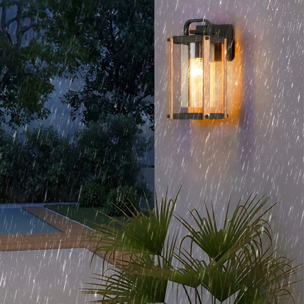 Lantern Shaped Waterproof Glass Black Industrial Outdoor Wall Sconce Lighting - Image 7