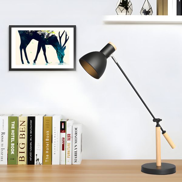 Adjustable Rotatable Wood and Metal Reading Desk Lamp for Modern Spaces - Image 2