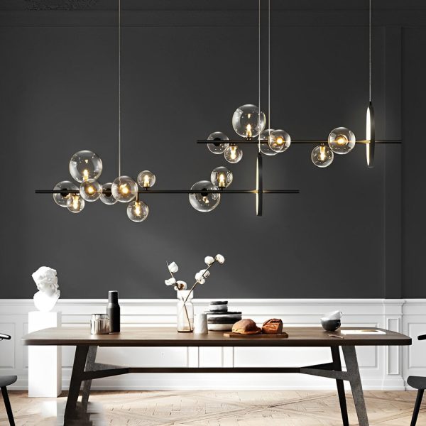 Circular Glass Bubbles LED Black Nordic Dining Room Chandeliers Light - Image 4