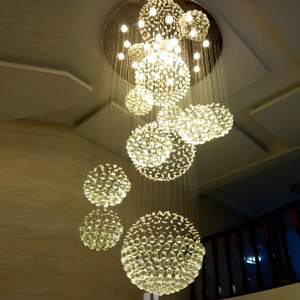Spiral Raindrop Crystal Ball Three Step Dimming LED Staircase Chandelier - Image 3
