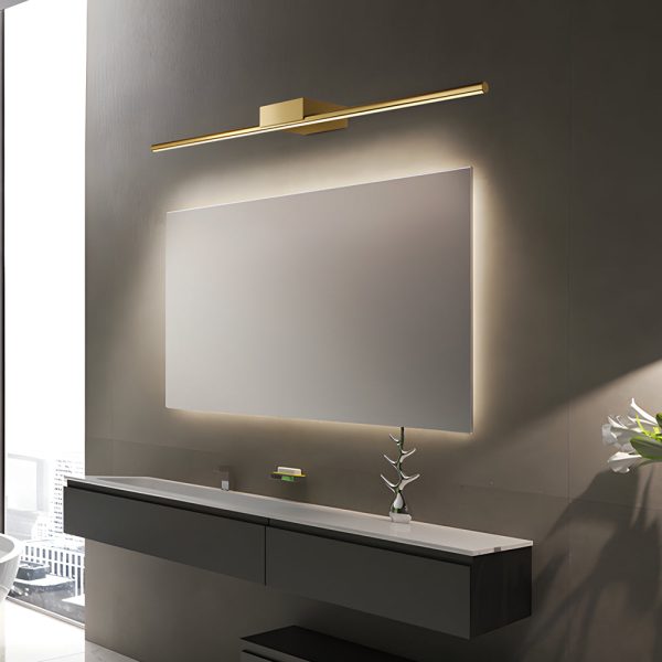 Brushed Brass Linear LED Vanity Light with Slim Cylinder Design for Bathrooms - Image 2