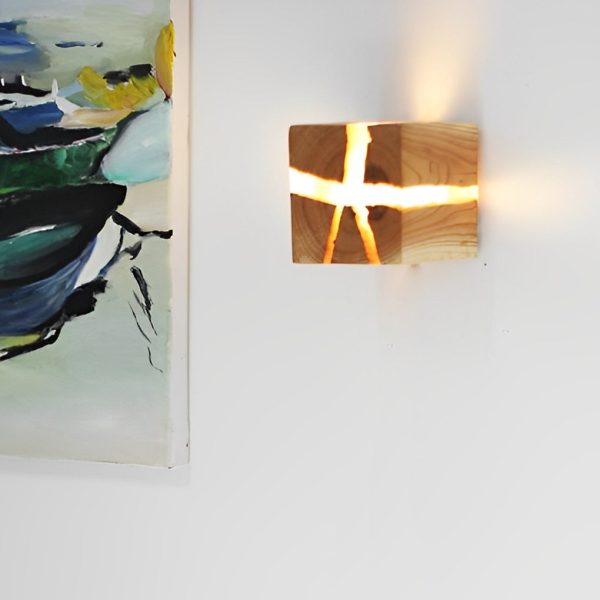 Cracked Wood Grain Design Creative Square Wall Lamp Wall Sconce Lighting - Image 2