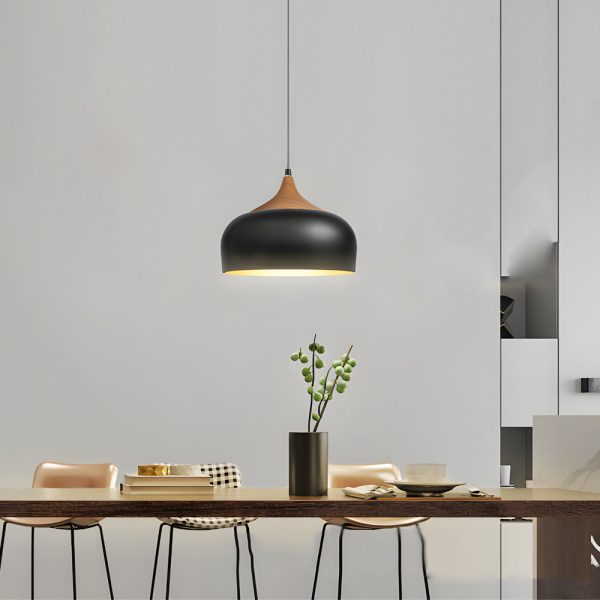 Dome Pendant Light with Wood Detail - Modern 1-Light Island Fixture - Image 4