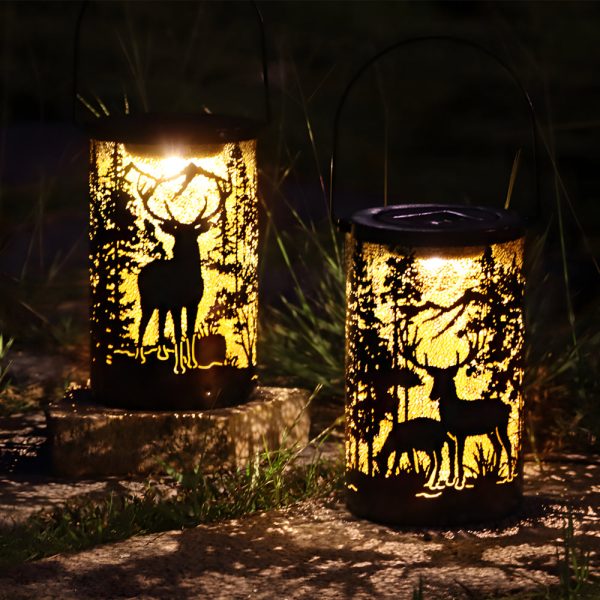 Iron Hollow Deer Silhouette Waterproof LED Modern Hanging Solar Lanterns - Image 2