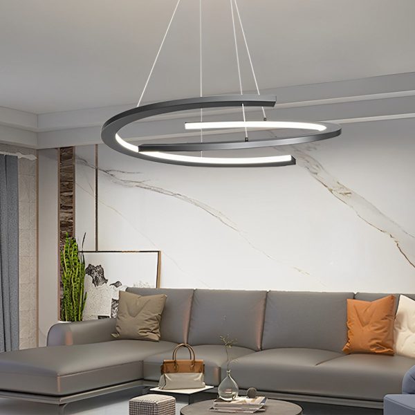 2 Semi-circular Creative LED 3 Step Dimming Black Modern Chandelier - Image 4