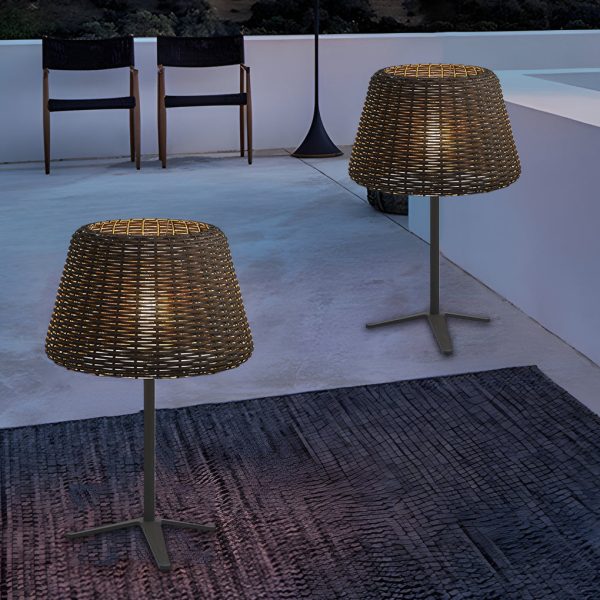 Outdoor 13.77 inch Wicker Shade Rustic Iron Table Lamp - Image 3