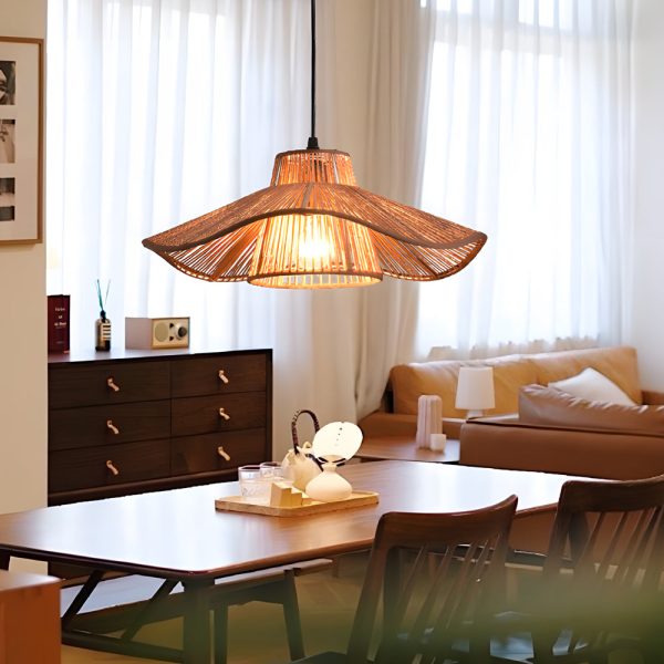 1-Light Double Layer Hemp Rope Weaving Umbrella Pendant Light Kitchen Pendant Ceiling Lighting - Image 2