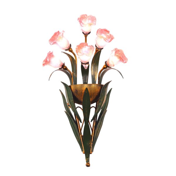 Bouquet Flowers Leaves White Light Pastoral American Style Wall Lamp - Image 10