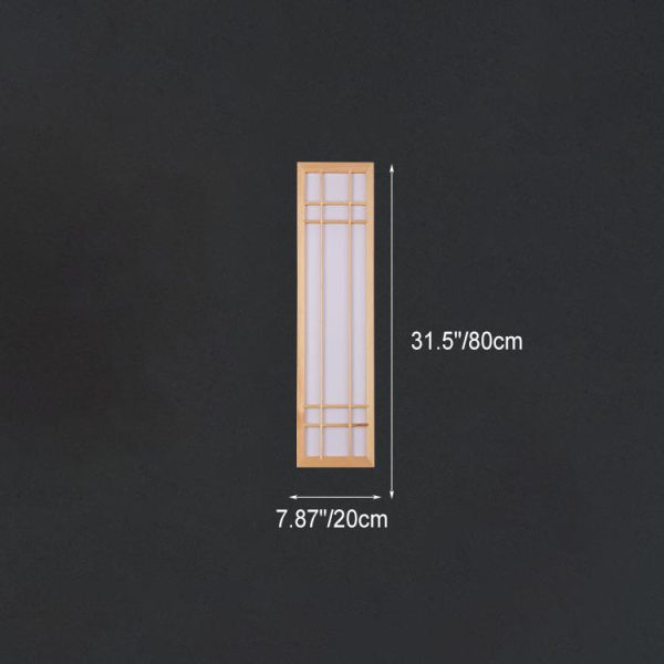 Traditional Japanese Rectangle Solid Wood Acrylic LED Wall Sconce Lamp For Bedroom - Image 7