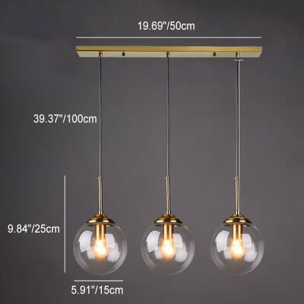 Contemporary Nordic Copper Spherical Glass Shade 1/3/5-Light Island Light Chandelier For Dining Room - Image 8